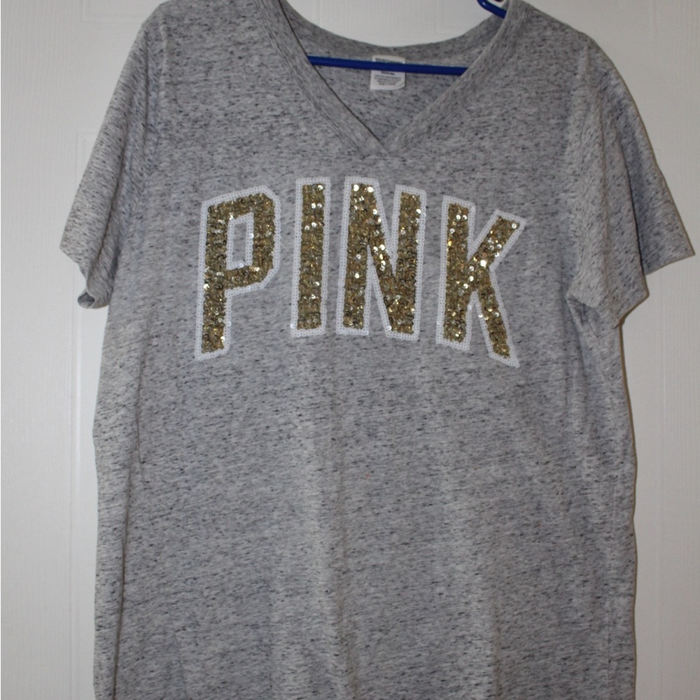 Victoria's Secret Gray Tee with Gold Sequin Detail